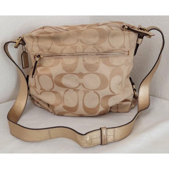 Coach Yellow Tan f15067 Leather Carly Signature Duffle Crossbody Convertible Bag - Picture 1 of 9